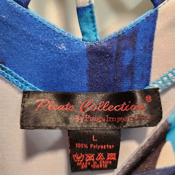 Pleats collection pings imports Womens L Abstract open back long top blue black - Picture 5 of 5